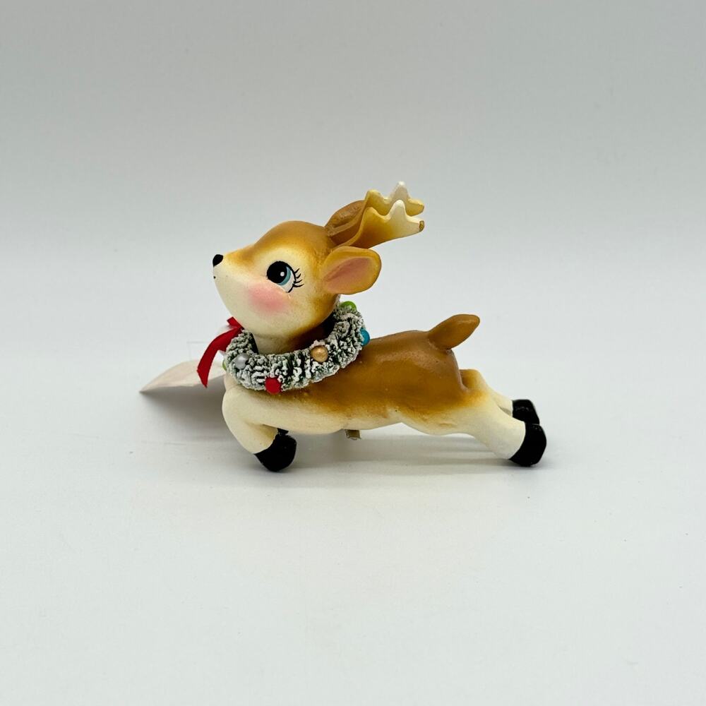 Bethany Lowe Leaping High Brown Reindeer Retro Style Christmas Clip Ornament NEW